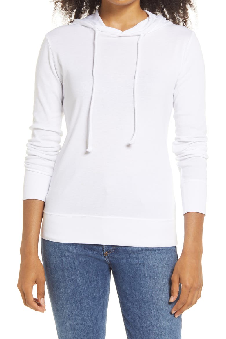 Drawstring Cotton Modal Hoodie, Main, color, WHITE