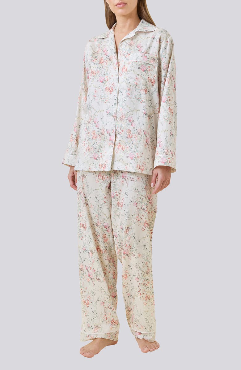 Papinelle Yolly Floral Lace Cotton Sateen Long Pajamas, Main, color, Ecru