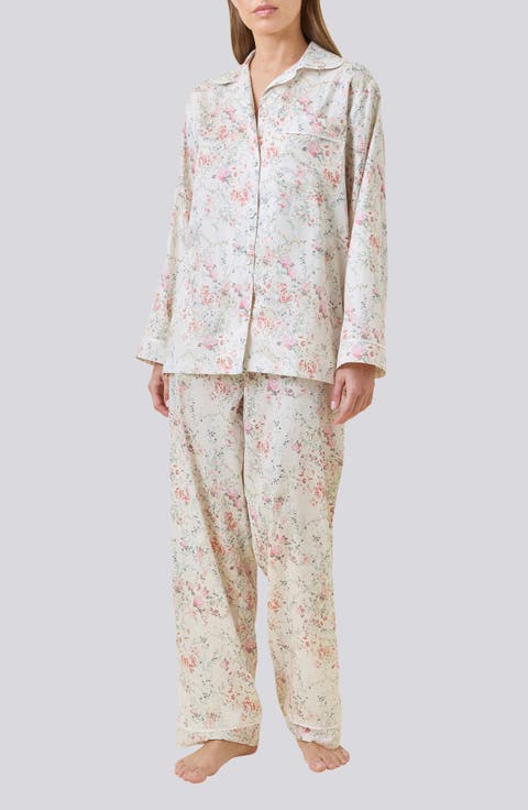 Yolly Floral Lace Cotton Sateen Long Pajamas