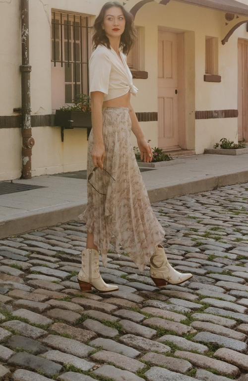 Stivali New York Moonlight Western Inspired Cowboy Boots In Neutral