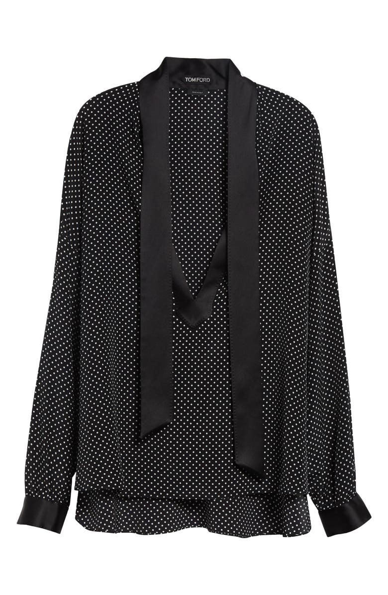 TOM FORD Dot Silk Crepe Tunic Top, Main, color, Black/ Off White