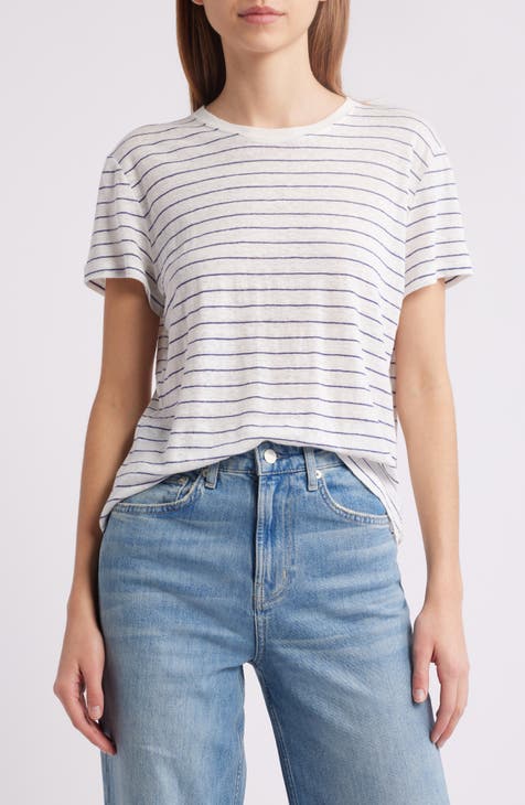Irene Red Striped Split Neck Short Sleeve Top main image 1