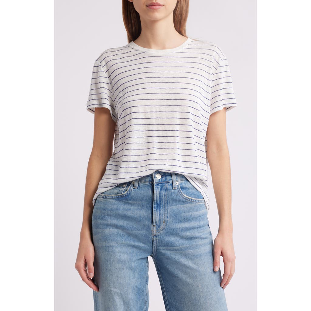 Frame The Stripe Linen Baby T-shirt In Navy Multi