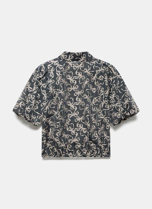 Mint Velvet Bow Print Cropped Shirt In Black