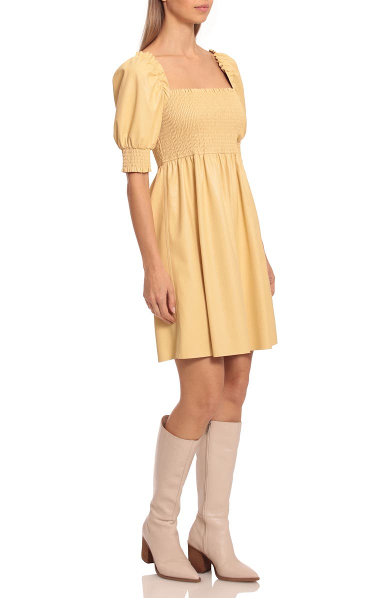 Avec Les Filles Faux Leather Puff Sleeve Fit & Flare Dress, Alternate, color,
