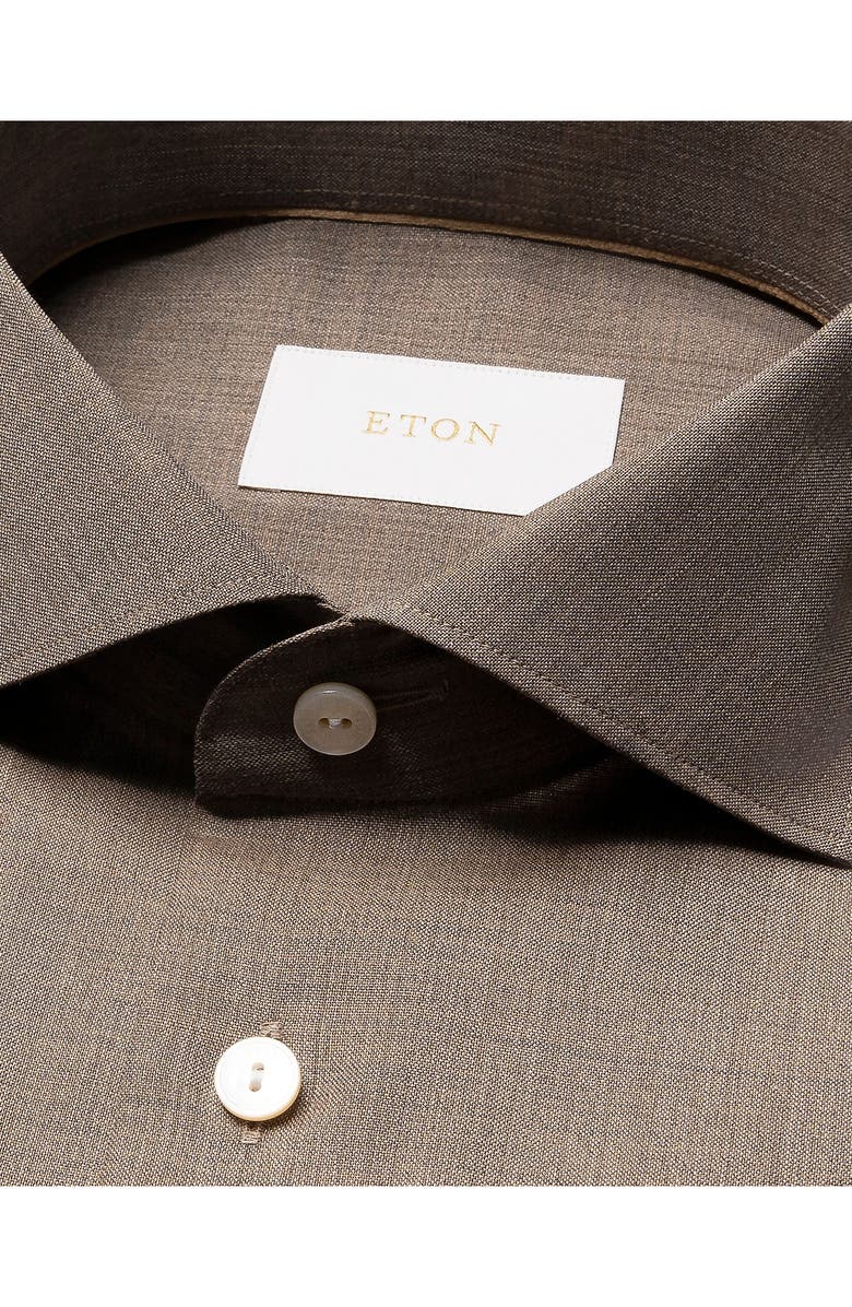 Eton Slim Fit Brown Mélange Wool Dress Shirt, Alternate, color, Light Beige