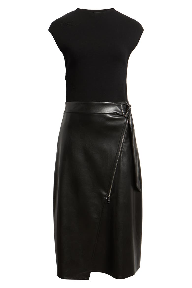 Flederi Mixed Media Midi Dress, Alternate, color, BLACK