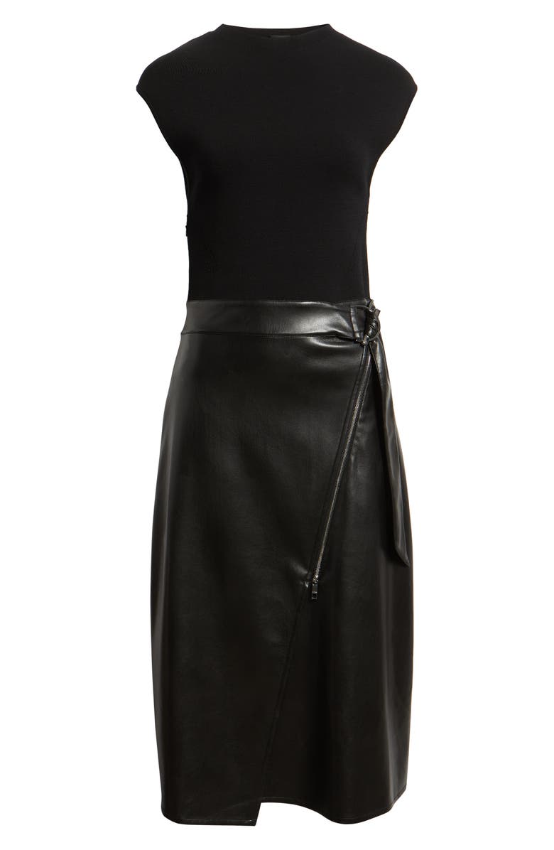 BOSS Flederi Mixed Media Midi Dress, Alternate, color, Black