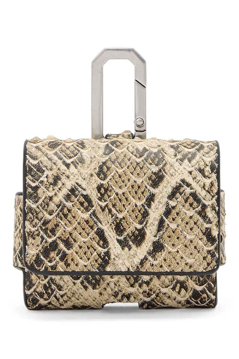Snakeskin Embossed Leather AirPod Case, Main, color, DESERT WHITE