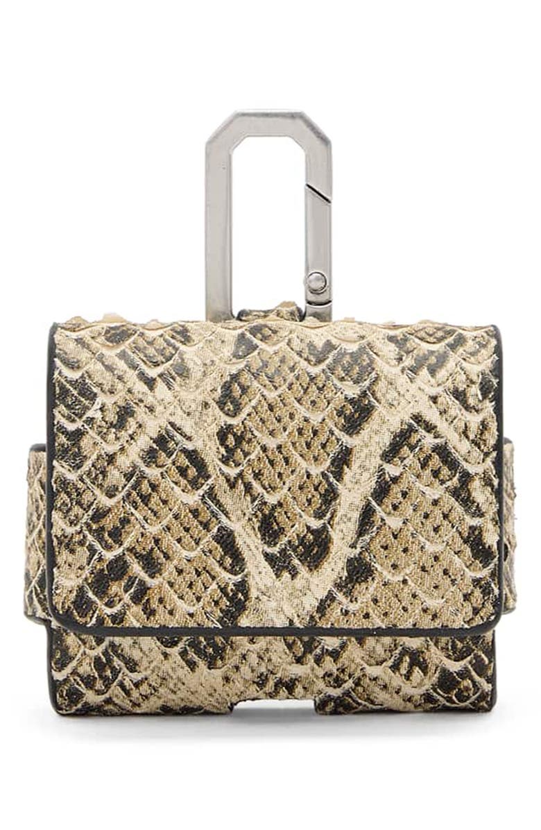 AllSaints Snakeskin Embossed Leather AirPod Case, Main, color, Desert White