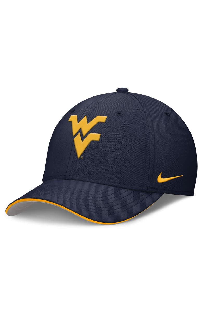 Nike Men's Nike Navy West Virginia Mountaineers 2025 Dugout Coaches Rise Swoosh Performance Flex Hat, Main, color, 