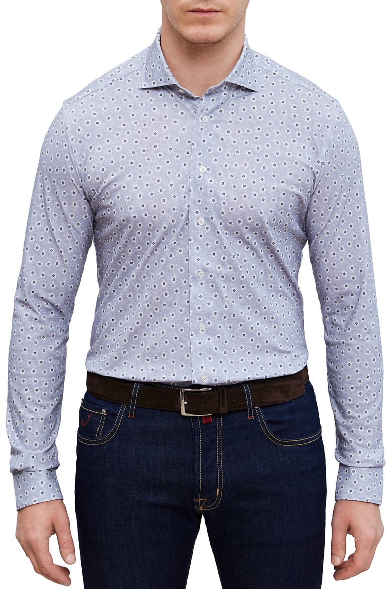 4Flex Modern Fit Floral Knit Button-Up Shirt, Main, color, MEDIUM GREY