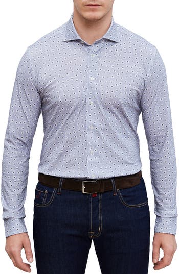 Emanuel Berg 4flex Modern Fit Floral Knit Button-up Shirt In Gray