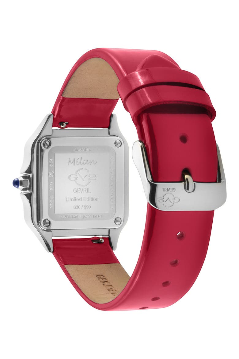 Milan Diamond Leather Strap Watch, 27.5mm - 0.038 ctw, Alternate, color, RED
