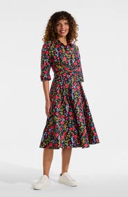 Lands' End Poplin Midi Wrap Front Dress