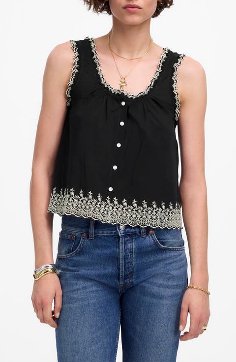 Embroidered Scalloped Tank