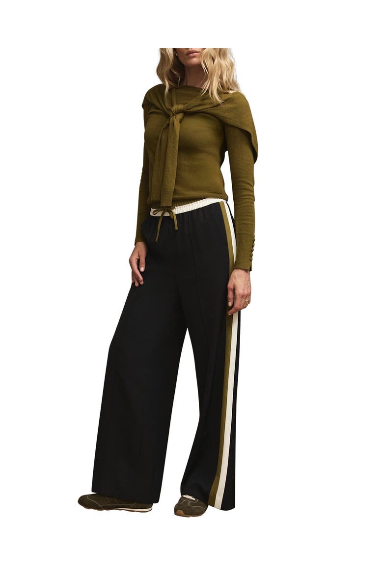 Side Stripe Tie Waist Wide Trousers, Main, color, Black