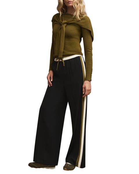 Side Stripe Tie Waist Wide Trousers