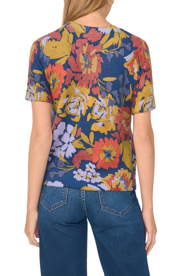 Floral Short Sleeve Sweater, Alternate, color, CLASSIC NAVY