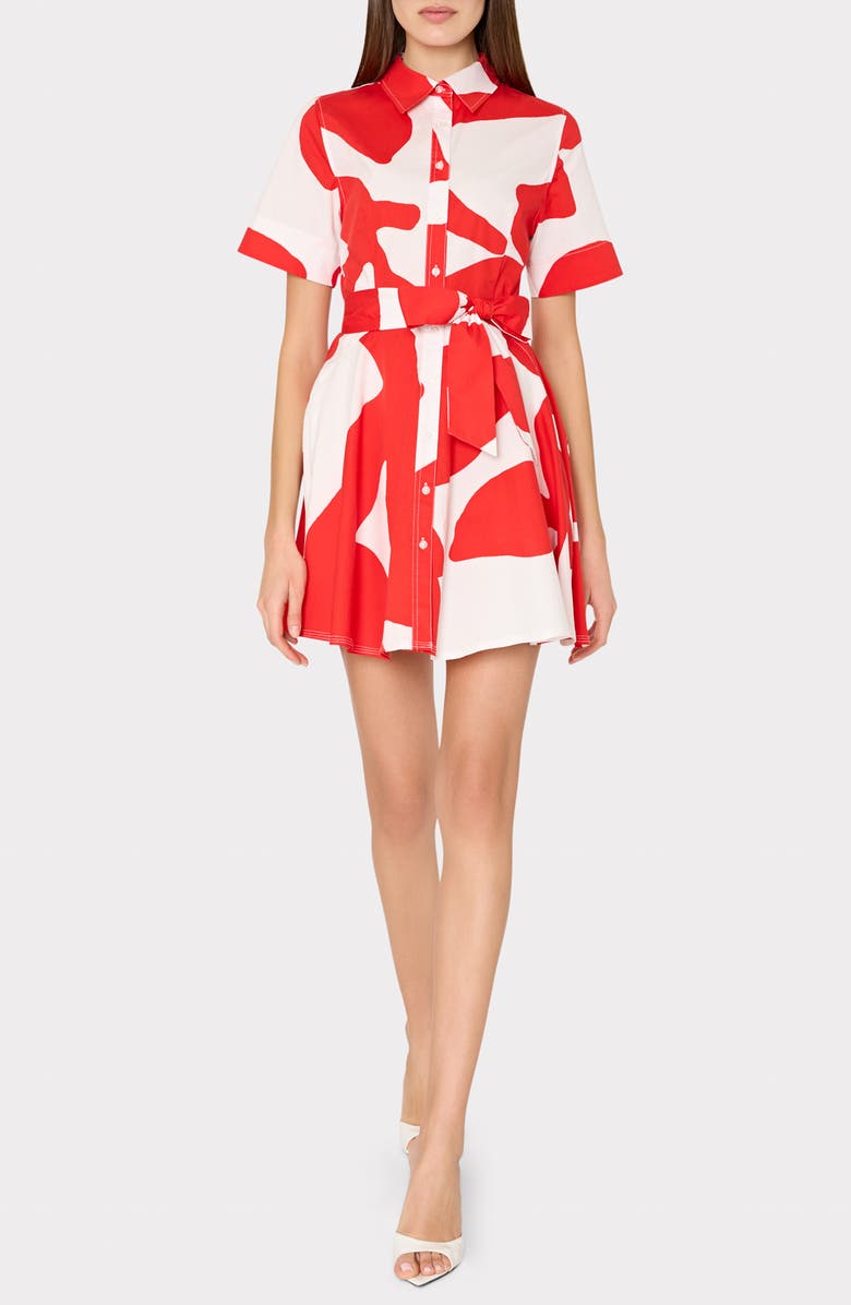 Milly Grand Foliage Belted Stretch Cotton Poplin Shirtdress, Main, color, 