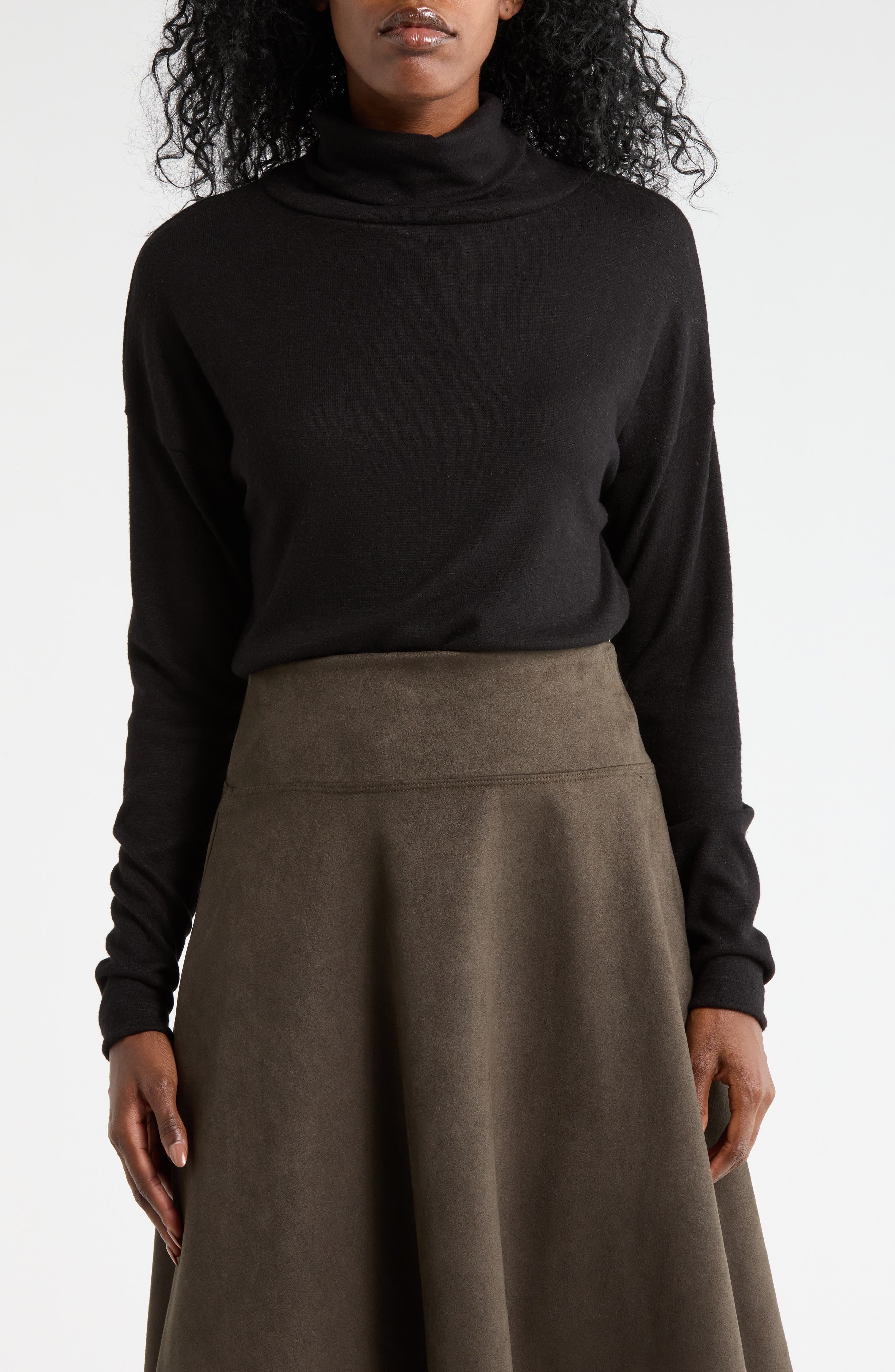Renee C Cowl Neck Brushed Knit Crop Pullover