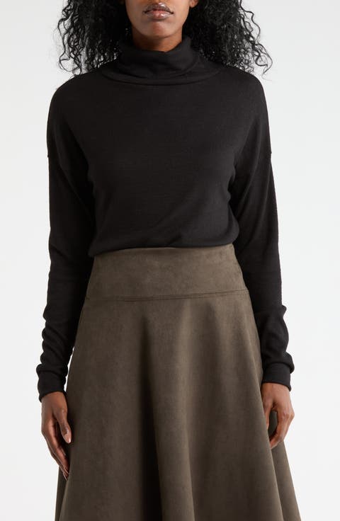 Cowl Neck Brushed Knit Crop Pullover
