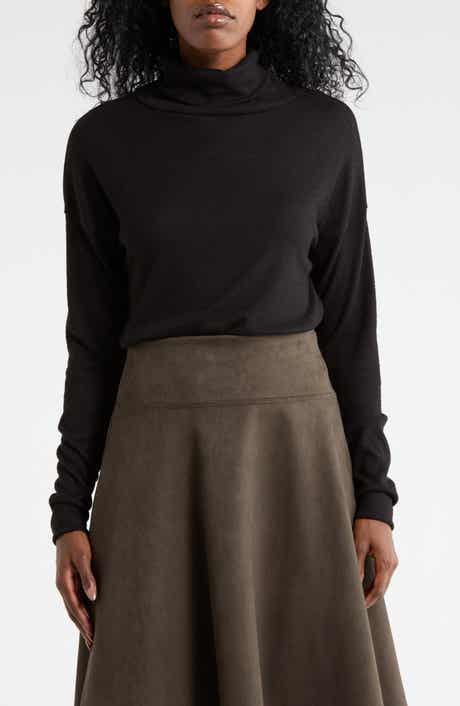 Renee C Cowl Neck Brushed Knit Crop Pullover