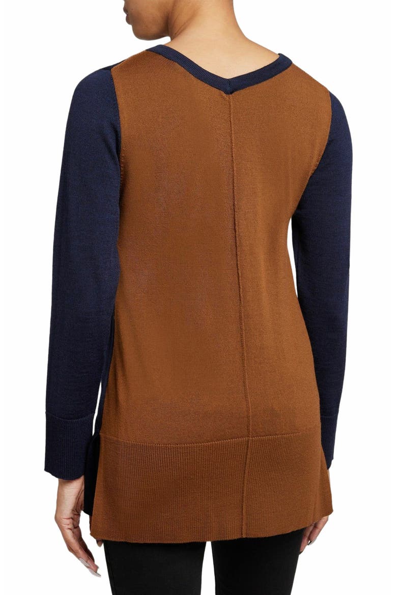 TORI Color Block Knit Sweater in Extra Fine Merino Wool, Alternate, color, SPACE BLUE