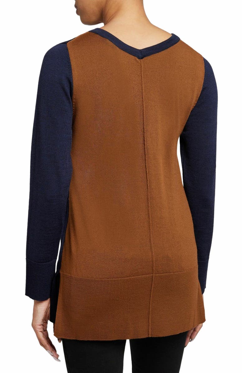 Santorelli TORI Color Block Knit Sweater in Extra Fine Merino Wool, Alternate, color, Space Blue