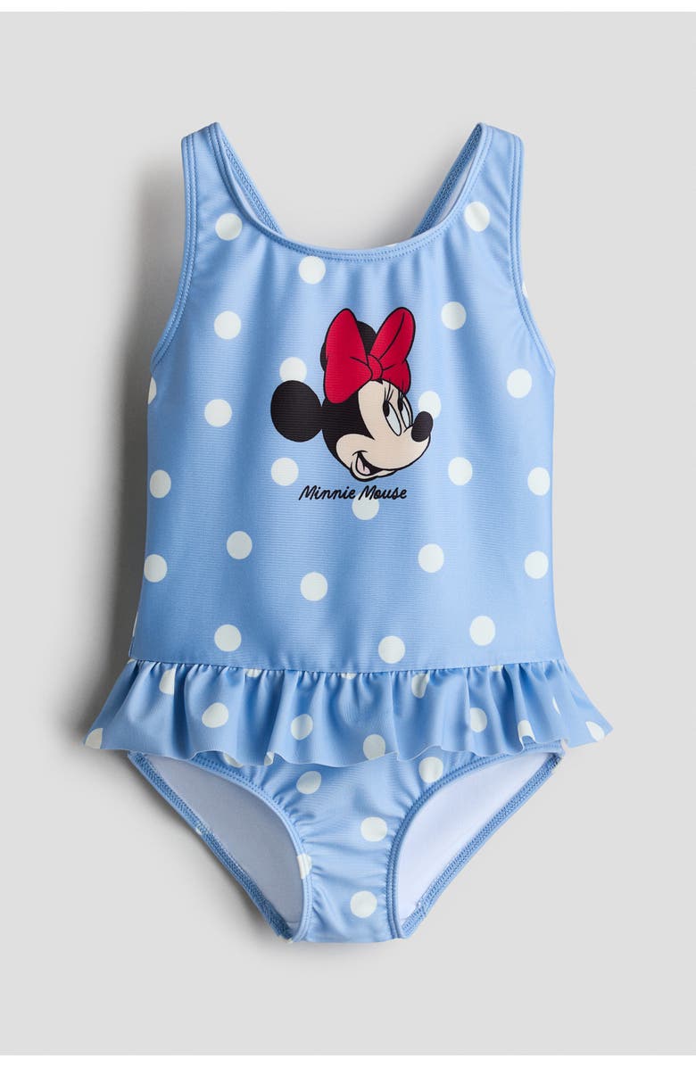 H&M Printed Swimsuit, Main, color, Light Blue/Minnie Mouse