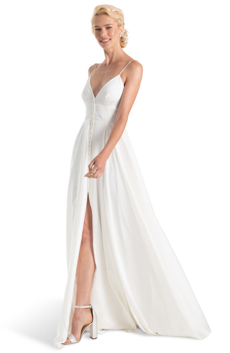 Joanna August Nancy Button Front A-Line Wedding Dress, Alternate, color, 