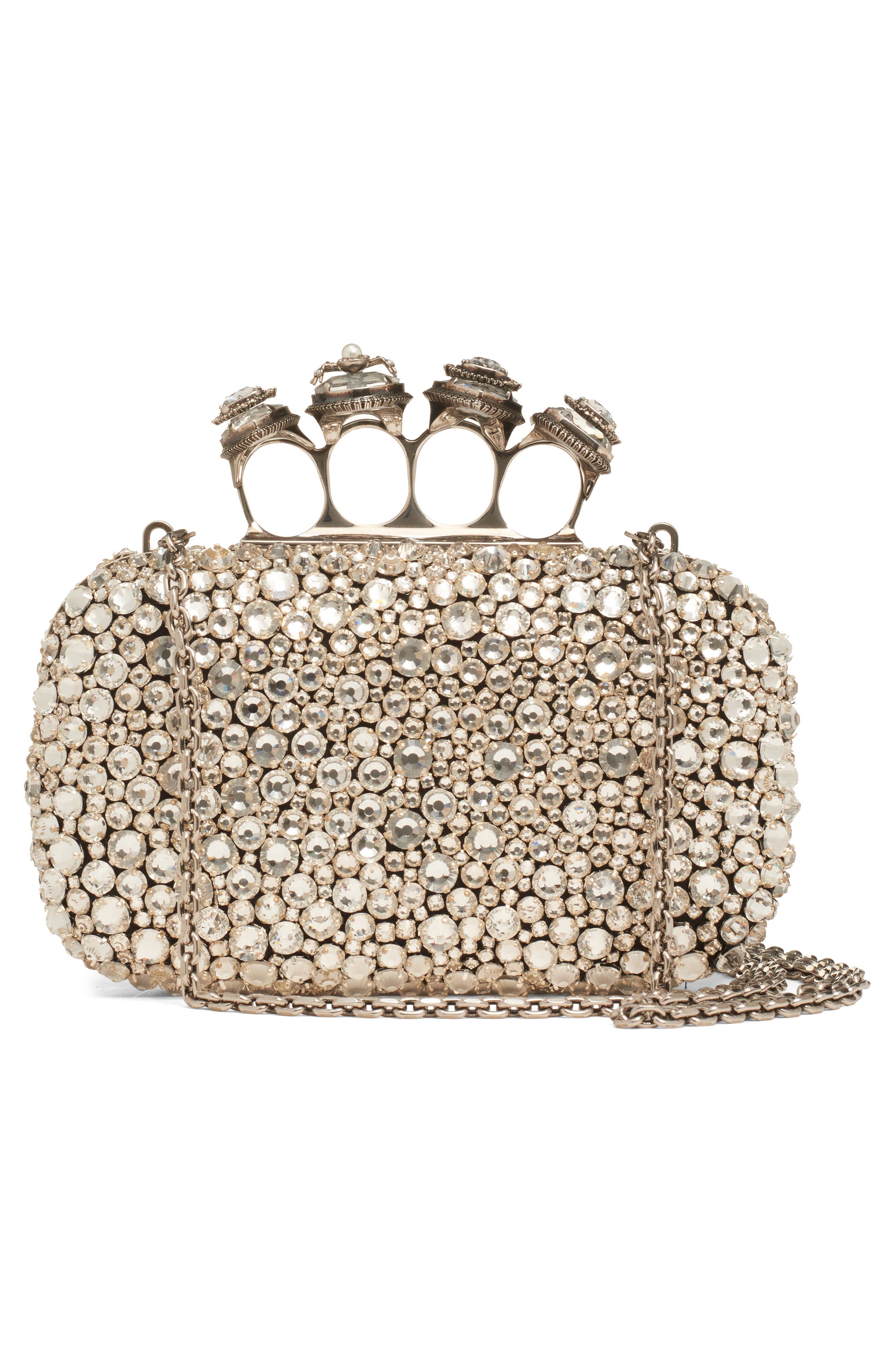 McQueen Spider Crystal Knuckle Box Clutch, Alternate, color, Silver/ Silver