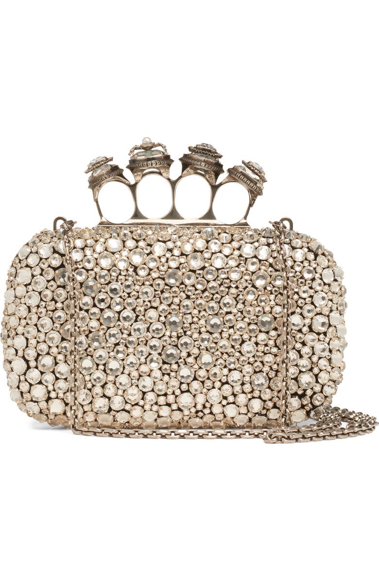 McQueen Spider Crystal Knuckle Box Clutch, Alternate, color, Silver/ Silver
