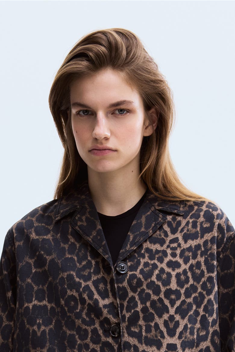 Twill Jacket, Alternate, color, Brown/leopard print