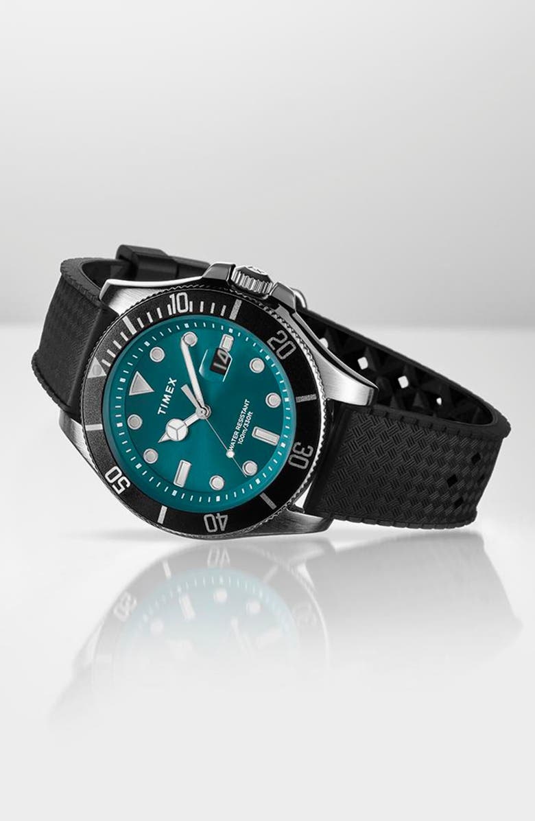 Timex<sup>®</sup> Harborside Coast Silicone Strap Watch, 44mm, Alternate, color, Green