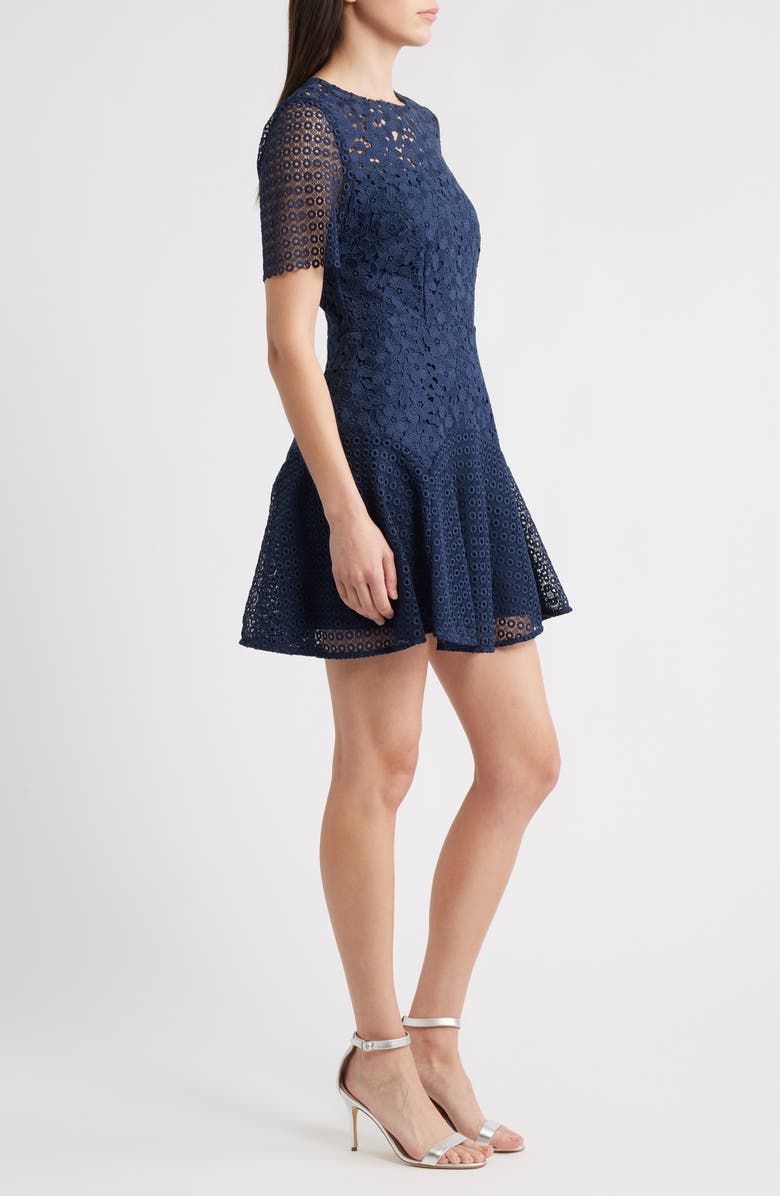 Milly Lana Floral Geometric Lace Fit & Flare Minidress, Alternate, color, Navy