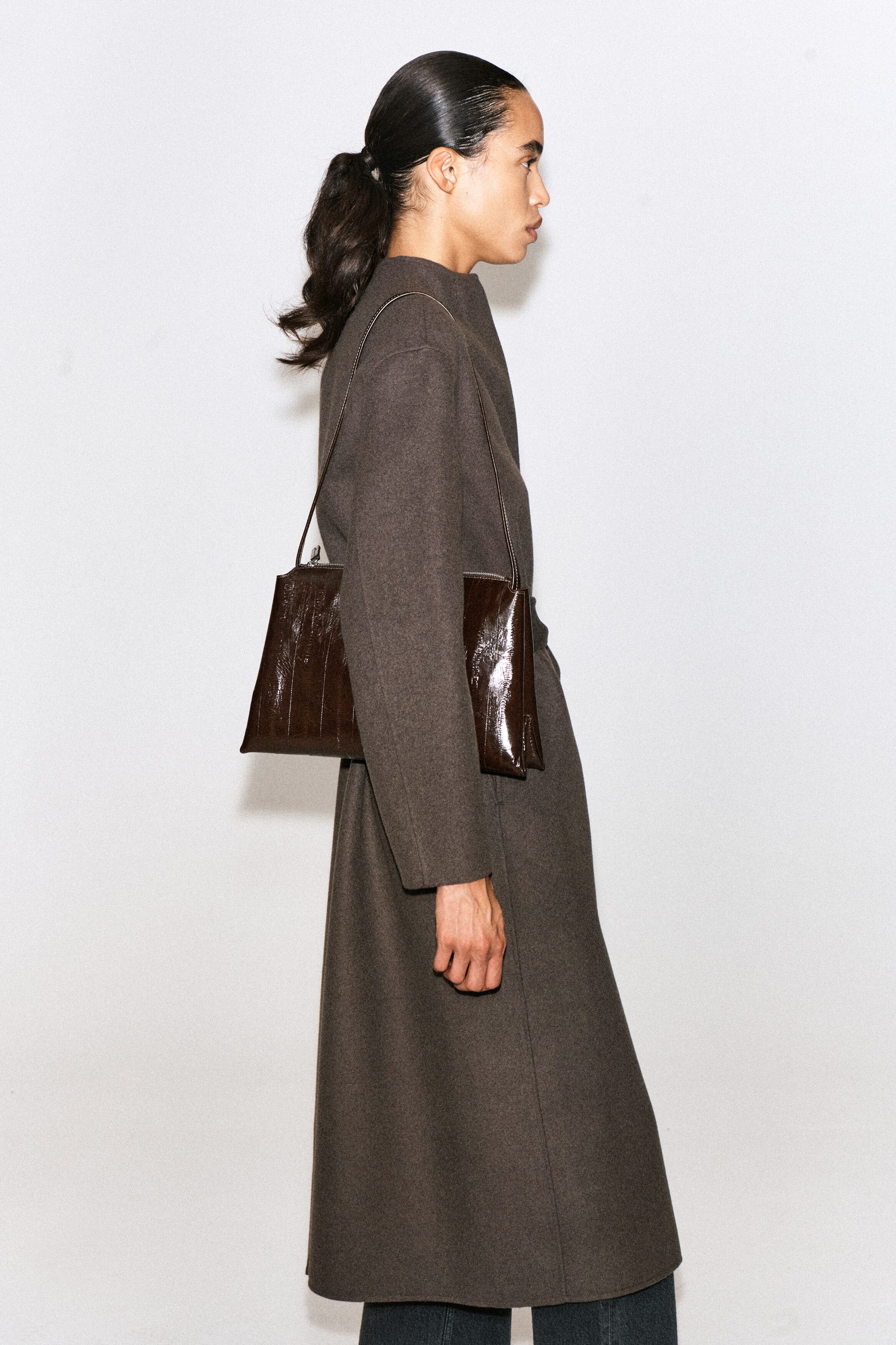 Pavilion Shoulder Bag - Eel-effect Leather, Alternate, color, BROWN