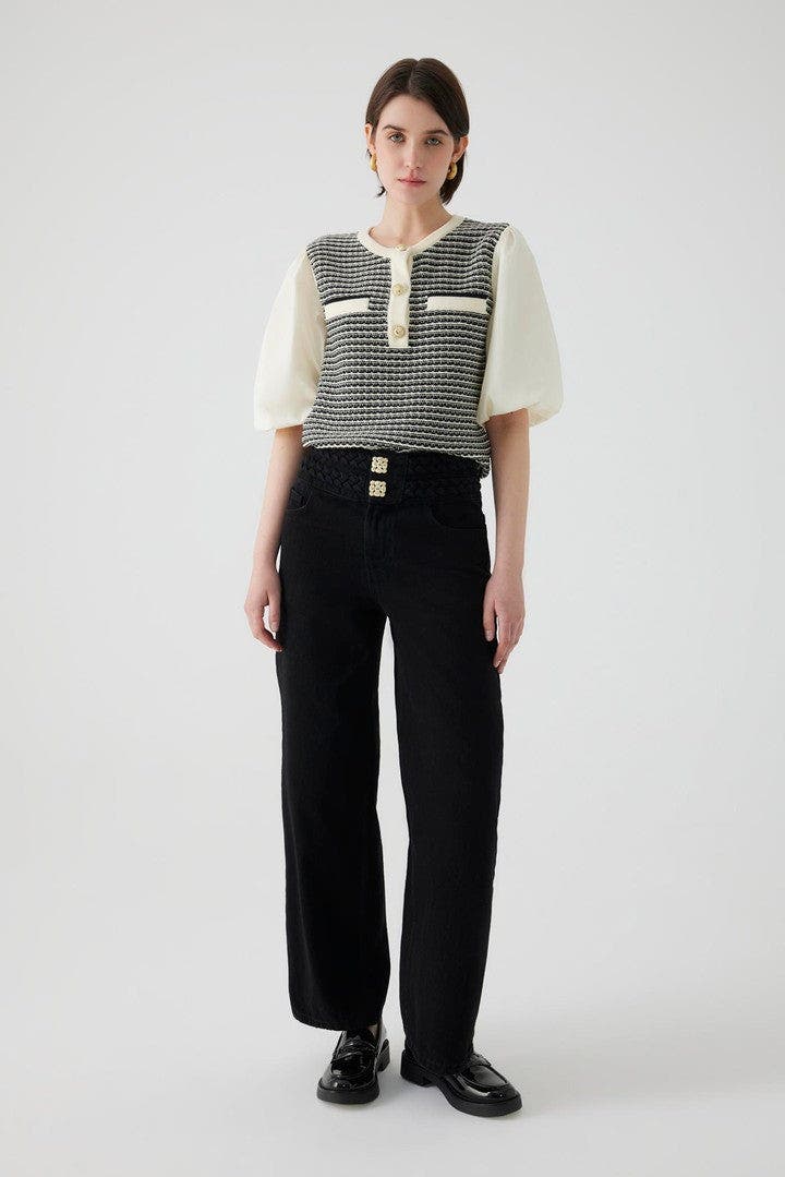 Belted Wide Leg Denim Pants