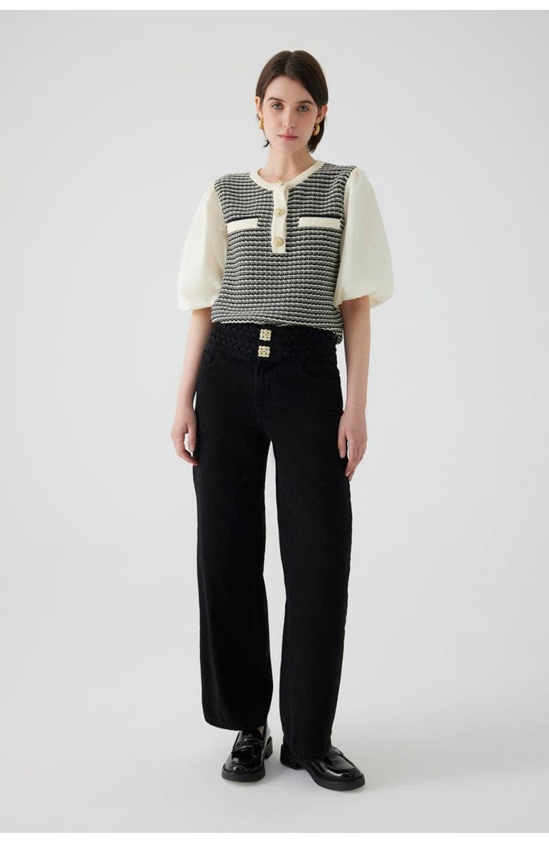 Exquise Belted Wide Leg Denim Pants, Main, color, Black