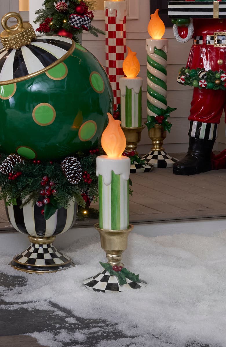 MACKENZIE CHILDS Check It Out Small Illuminated Candle Decoration, Alternate, color, Green