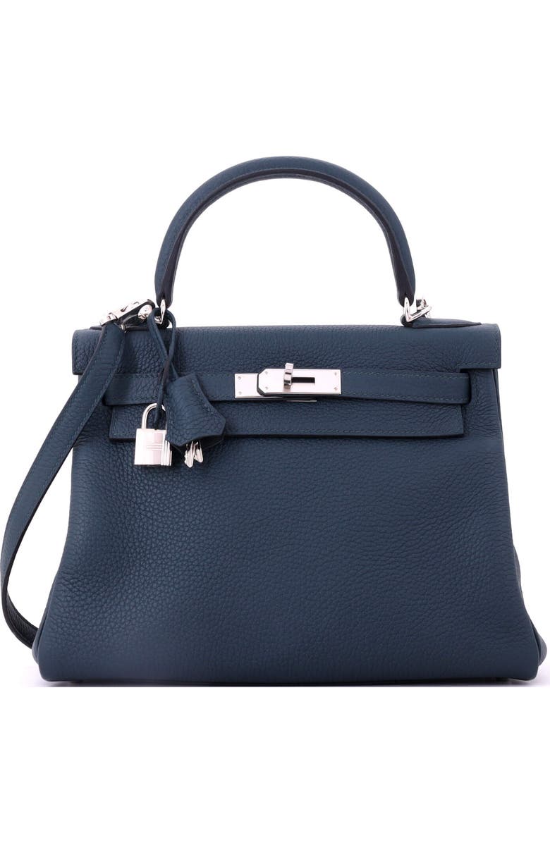 Pre-Owned Hermes Kelly Handbag Green Clemence with Palladium Hardware 28, Main, color, Vert Cypress