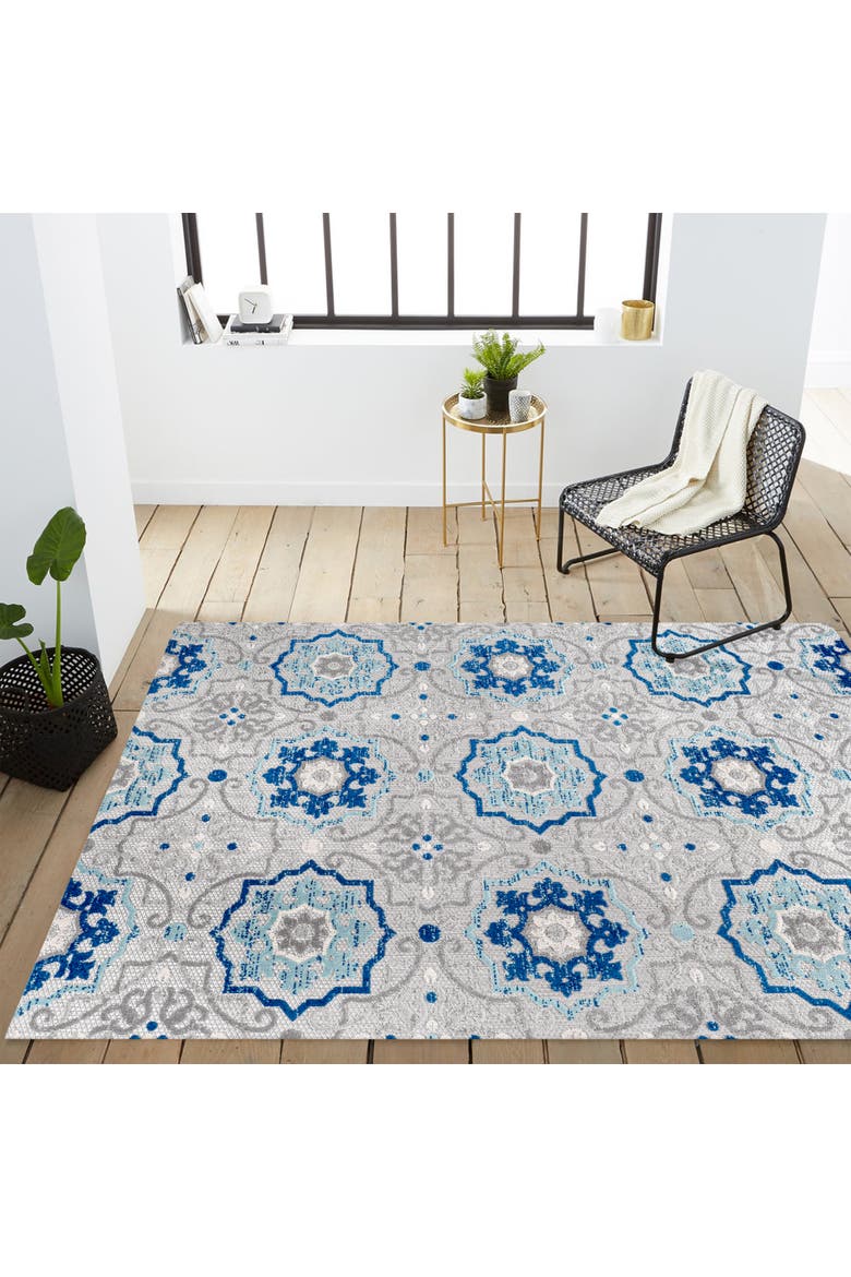 Mediterranean Medallion Indoor/Outdoor Area Rug, Alternate, color, Blue/Gray