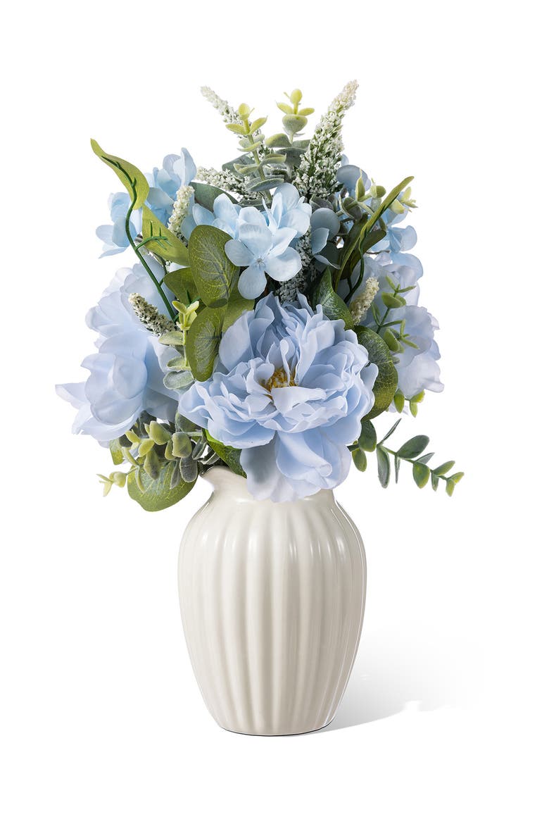 18"H Blue Peony & Hydrangea with Ceramic Vase Centerpiece, Main, color, Blue
