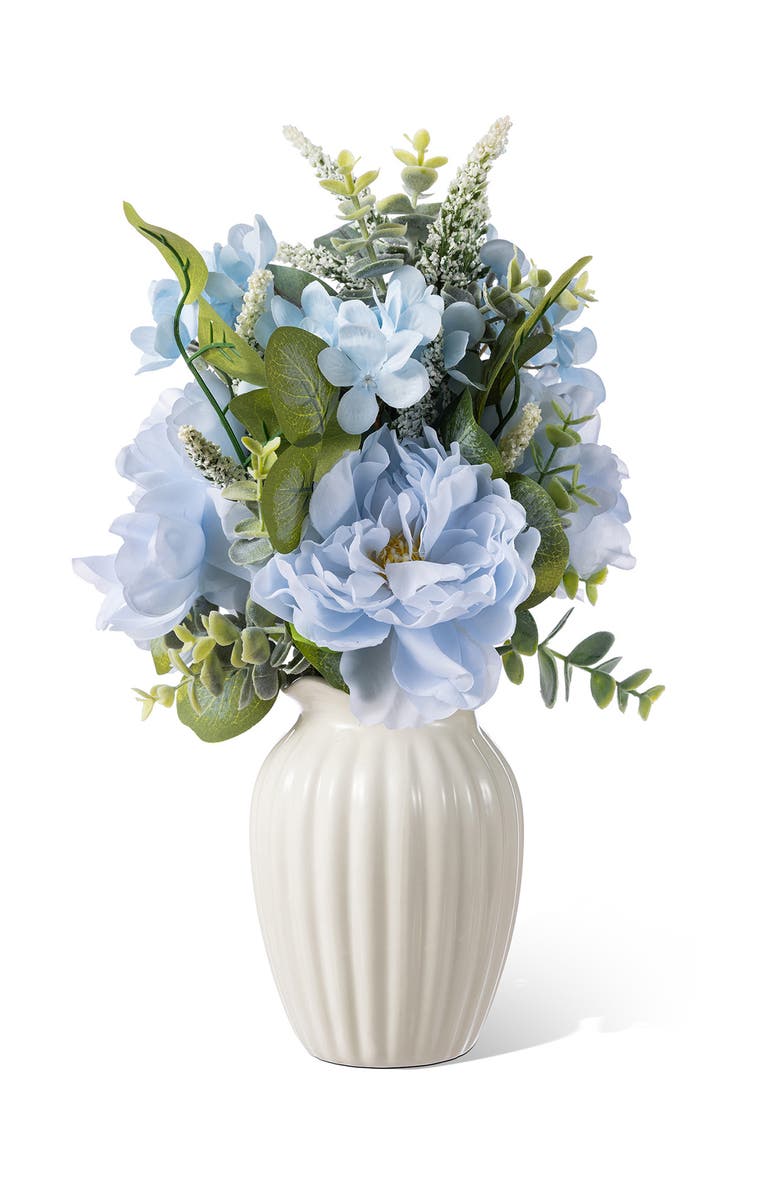 Glitzhome 18"H Blue Peony & Hydrangea with Ceramic Vase Centerpiece, Main, color, Blue