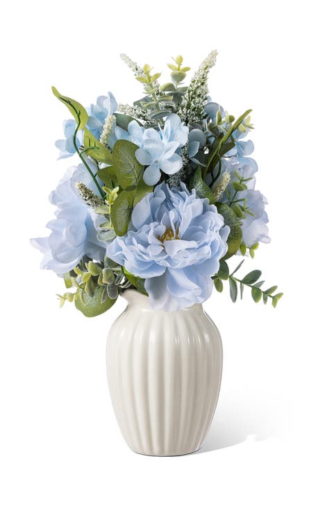 18"H Blue Peony & Hydrangea with Ceramic Vase Centerpiece