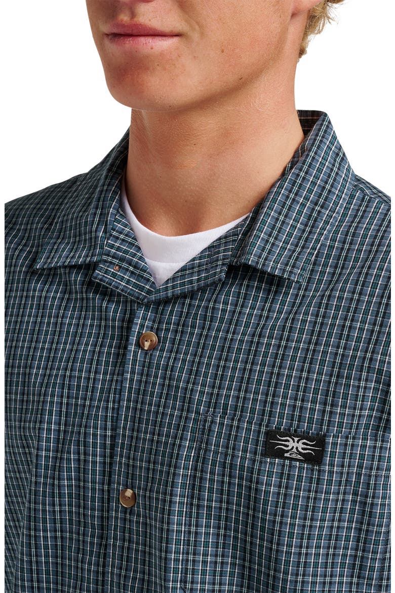 Liquid Metal Plaid Cotton Blend Camp Shirt, Alternate, color, ORION BLUE