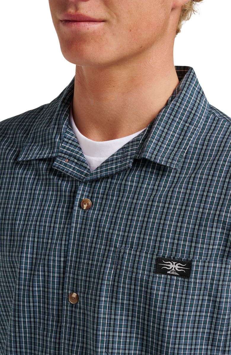 Quiksilver Liquid Metal Plaid Cotton Blend Camp Shirt, Alternate, color, 
