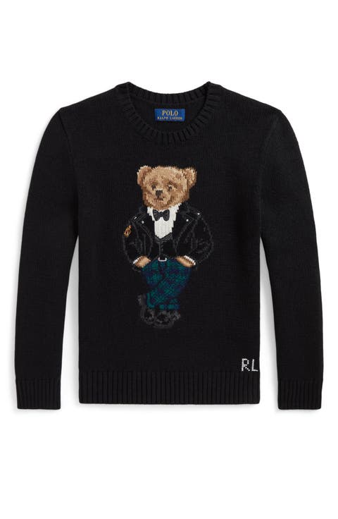 Kids' Bear Intarsia Cotton Sweater