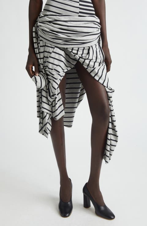 Stripe Jersey Asymmetric Skirt