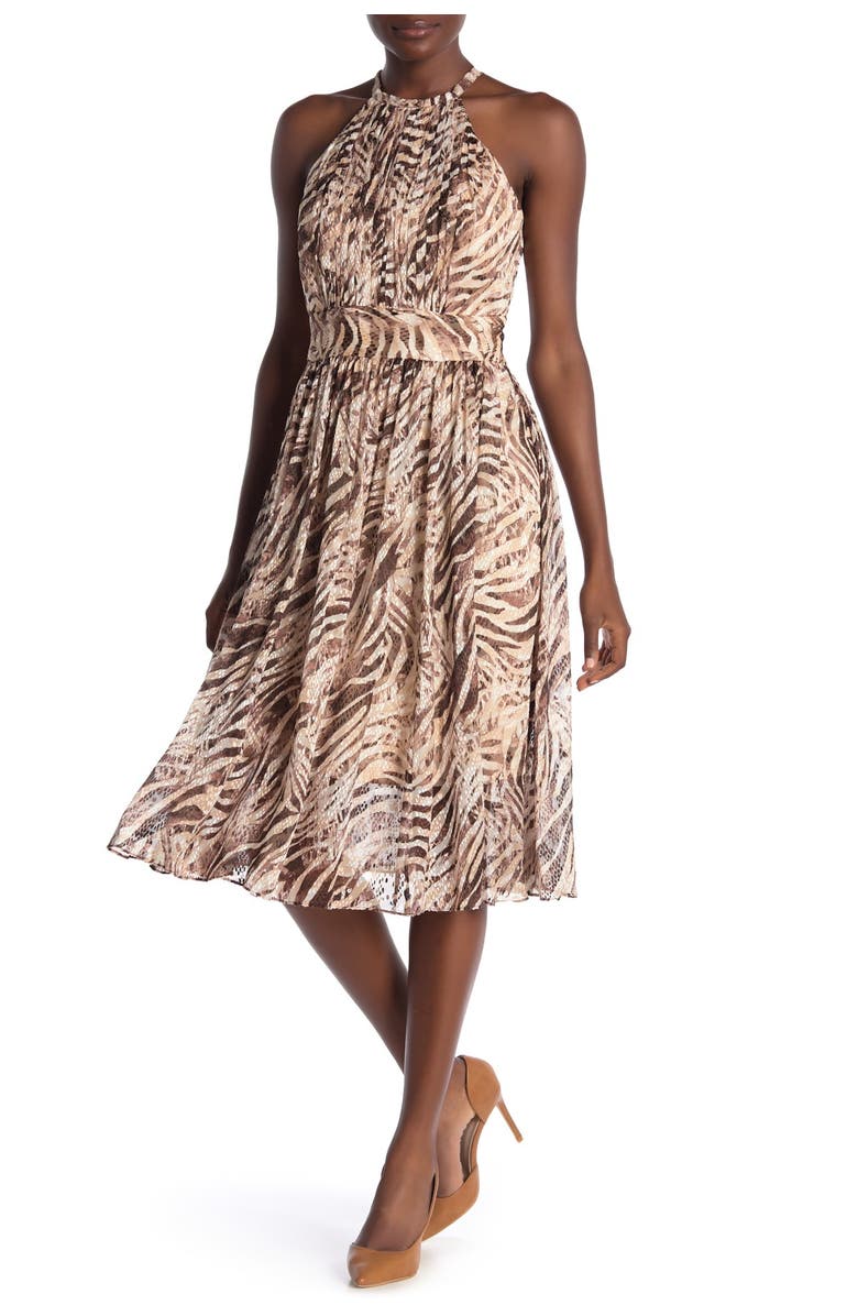 Elie Tahari Dominica Animal Print Midi Dress, Main, color,